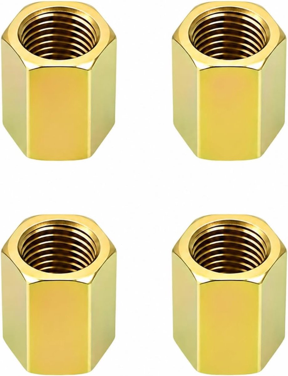 Set van 4 messing hulzen 1/4 inch met afdichtingstape voor loodgietersverbindingen, sanitaire aansluitingen en slangaansluitingen, ideaal voor water, gas en pneumatische systemen