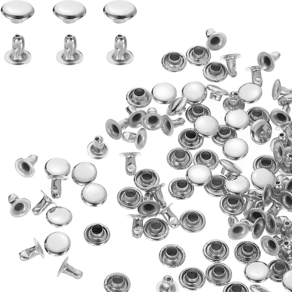 Lederen Nieten Set 7mm - 100 Sets in Zilver