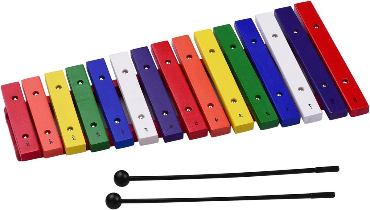 Houten xylofoon - Percussie-instrument Muziekinstrument - Muzikaal talent cultiveren - 15 kleurrijke toetsen - 43 x 20.5 x 12 cm