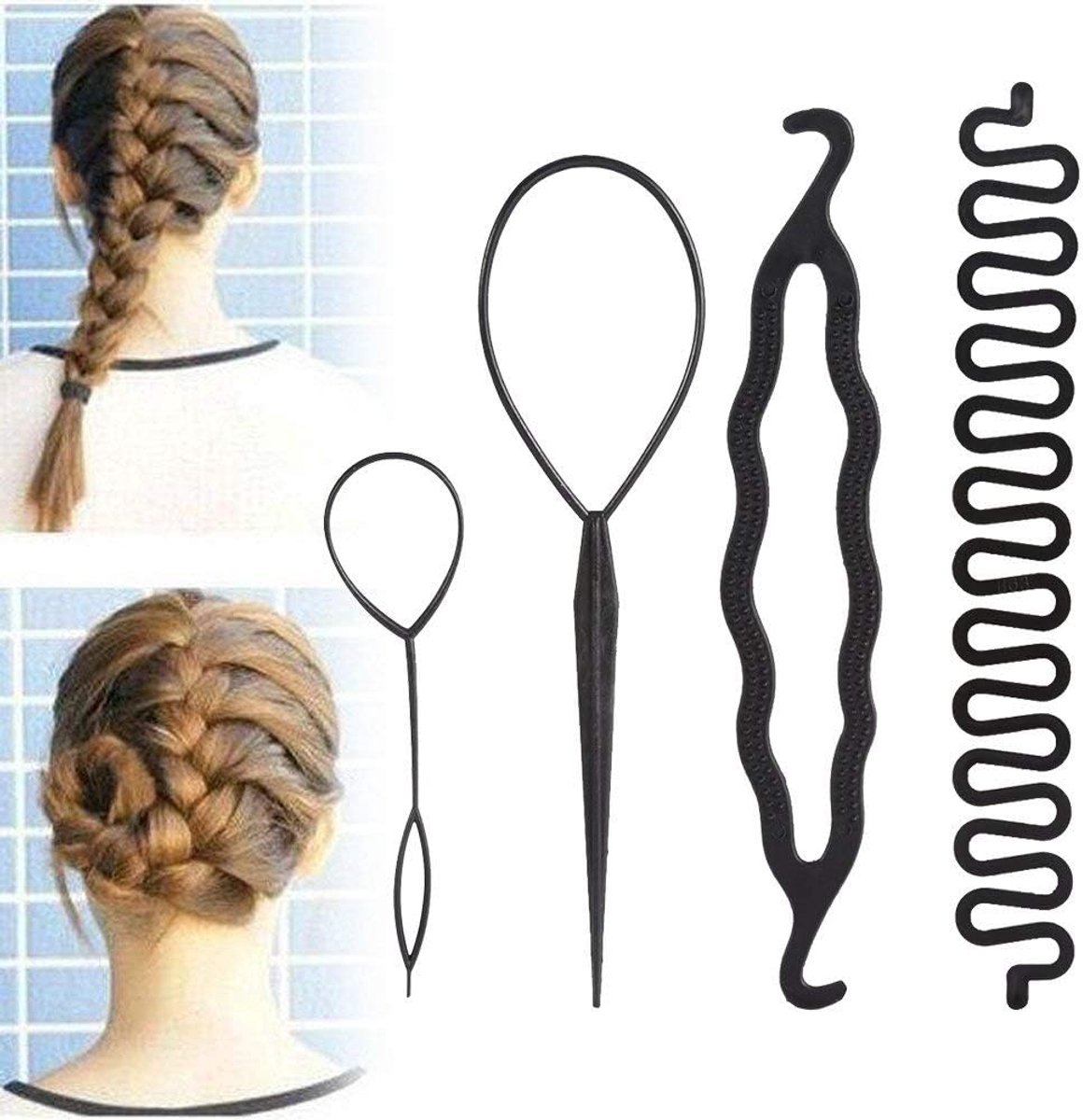 Topsy tail - doe-het-zelf haarstyling-accessoires - accessoires - haarkapselset - magische eenvoudige snelle spiraalvlechten - haarstyling-set voor vrouwen - meisjes - peuters - meisjes (4 stuks