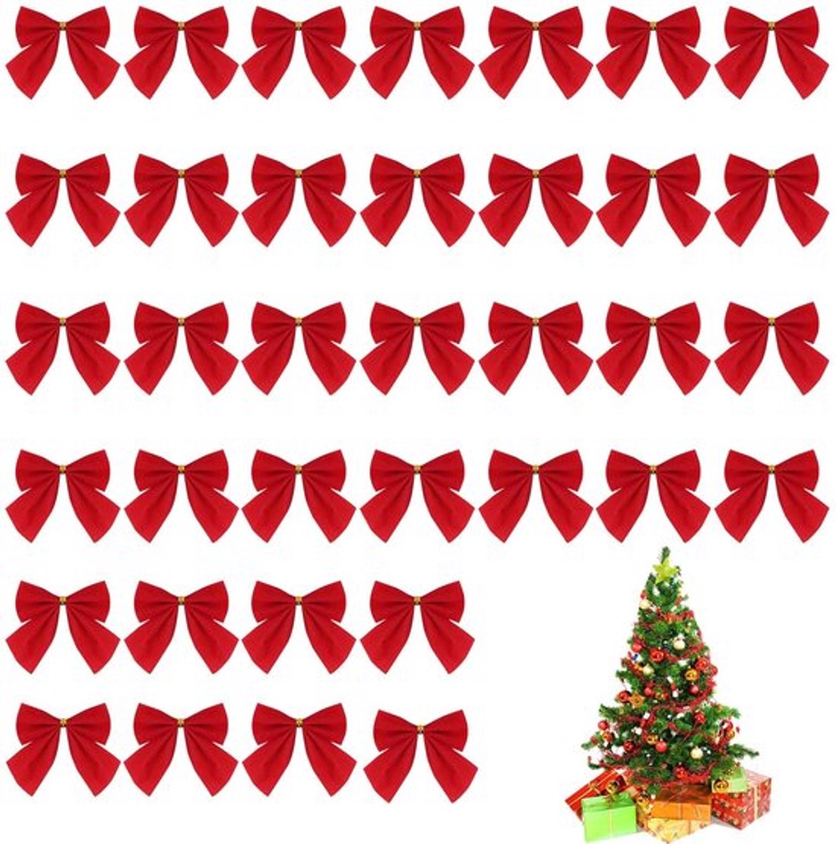 Kerststrikken 36 Stuks - Rode Strikken - Kerstboomversiering - Decoratie - Bruiloftsfeest - Goudkleurige Stropdas - Kerstdecoratie