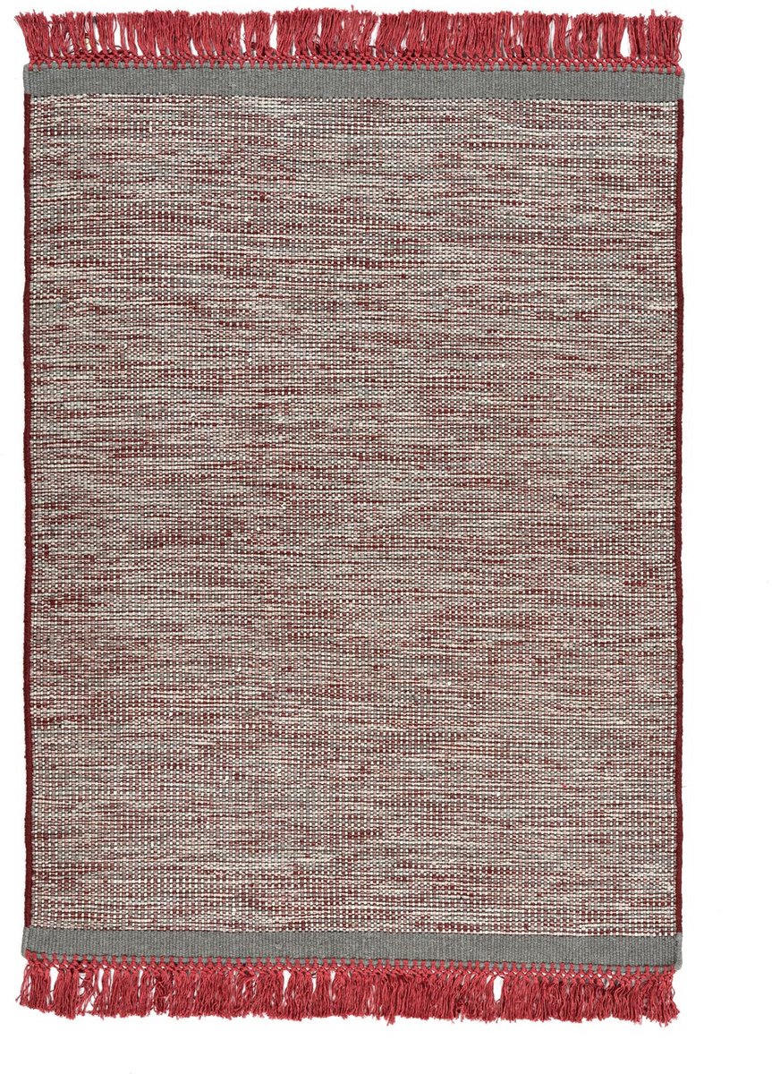 Padiro laagpolig vloerkleed 170 x 240 cm - grijs / rood - modern geometrisch patroon - met franjes - geschikt voor vloerverwarming - van wol en katoen en viscose