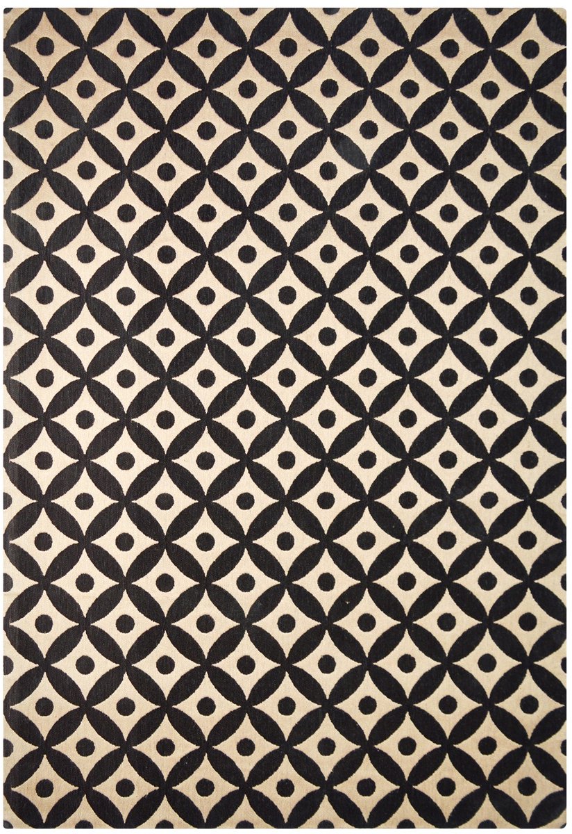 Padiro laagpolig vloerkleed 200 x 290 cm - zwart / naturel - modern geometrisch patroon - geschikt voor vloerverwarming - van jute en polyester