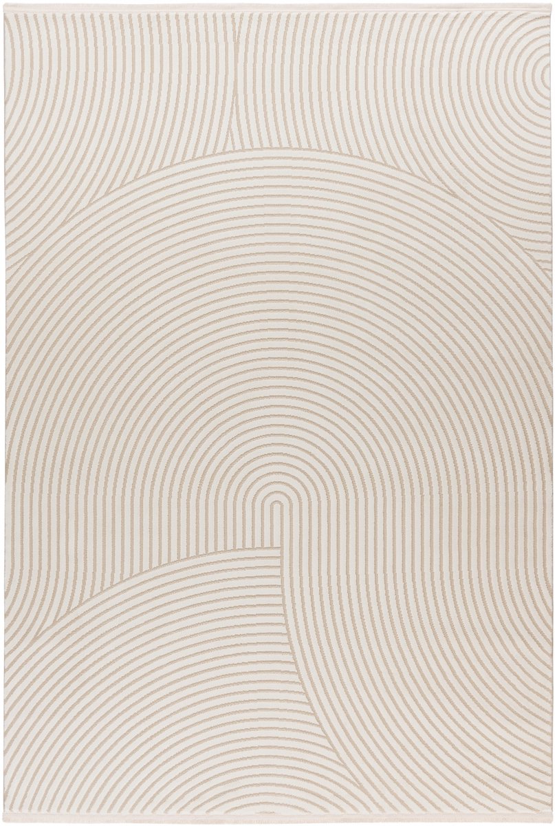 Padiro laagpolig vloerkleed 120 x 170 cm - crème / off-white - modern geometrisch patroon - geschikt voor vloerverwarming - van polypropyleen en polyester