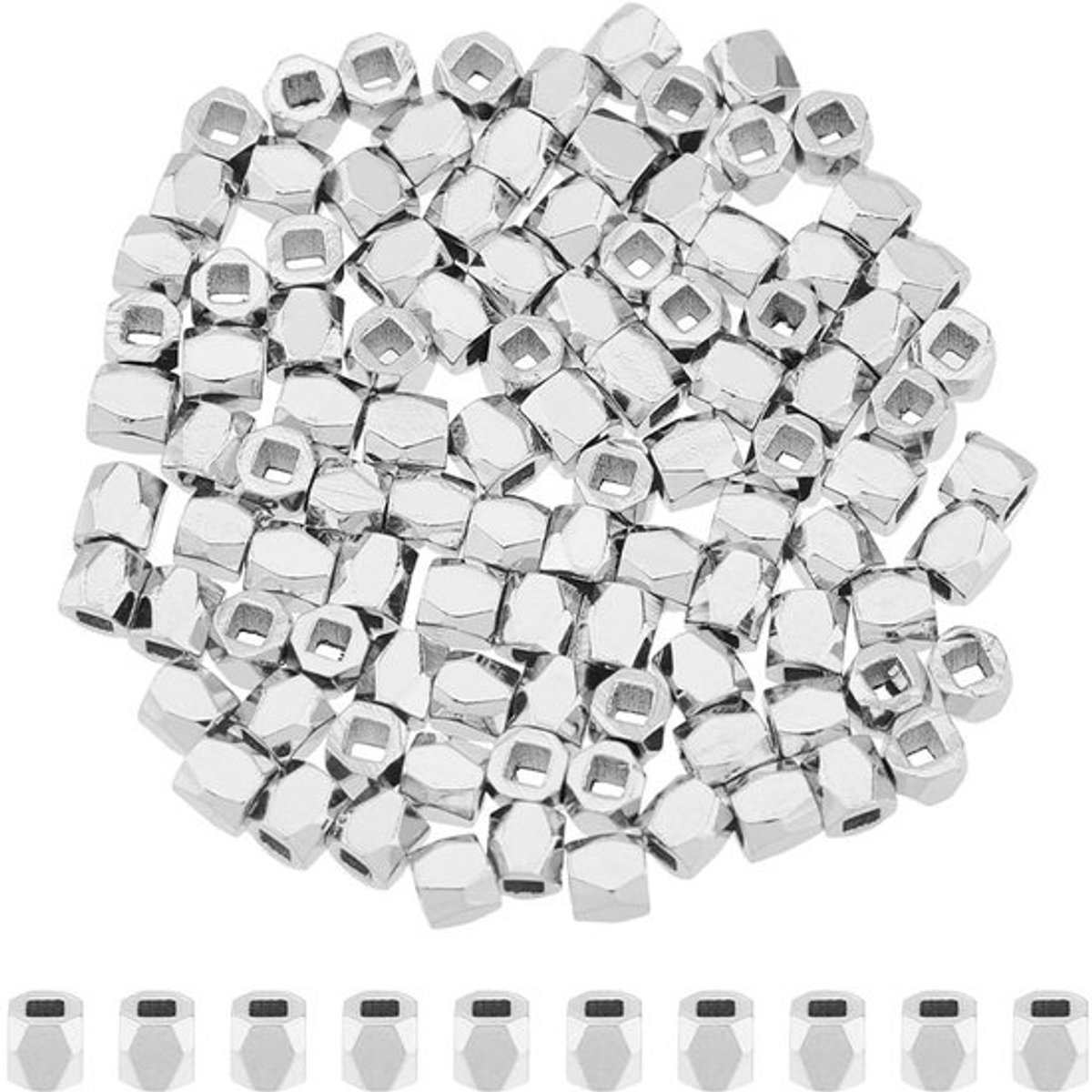 Spacer Kralen 100 Stuks - 925 Sterling Verzilverd - Facet Kralen - Metalen Kubus - Kleine Messing Kralen - Voor Armbanden/Ringen/Oorbellen Maken