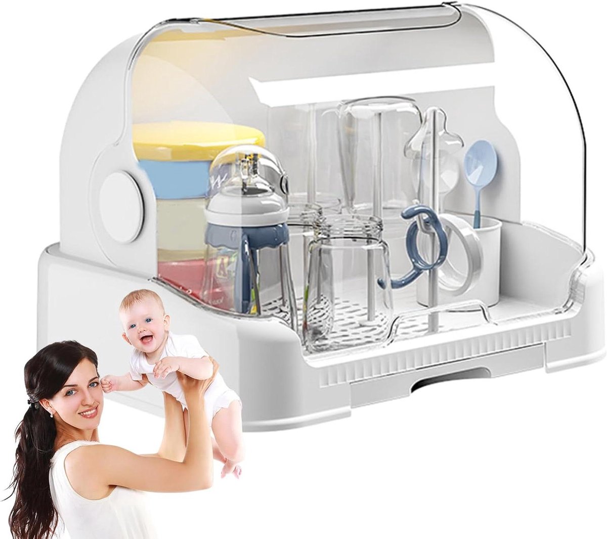 Flessendroger met lekbak - Flessenrek babyflessen - Babyflessen organiseren - Afneembare lekbak - 265 cm - Wit