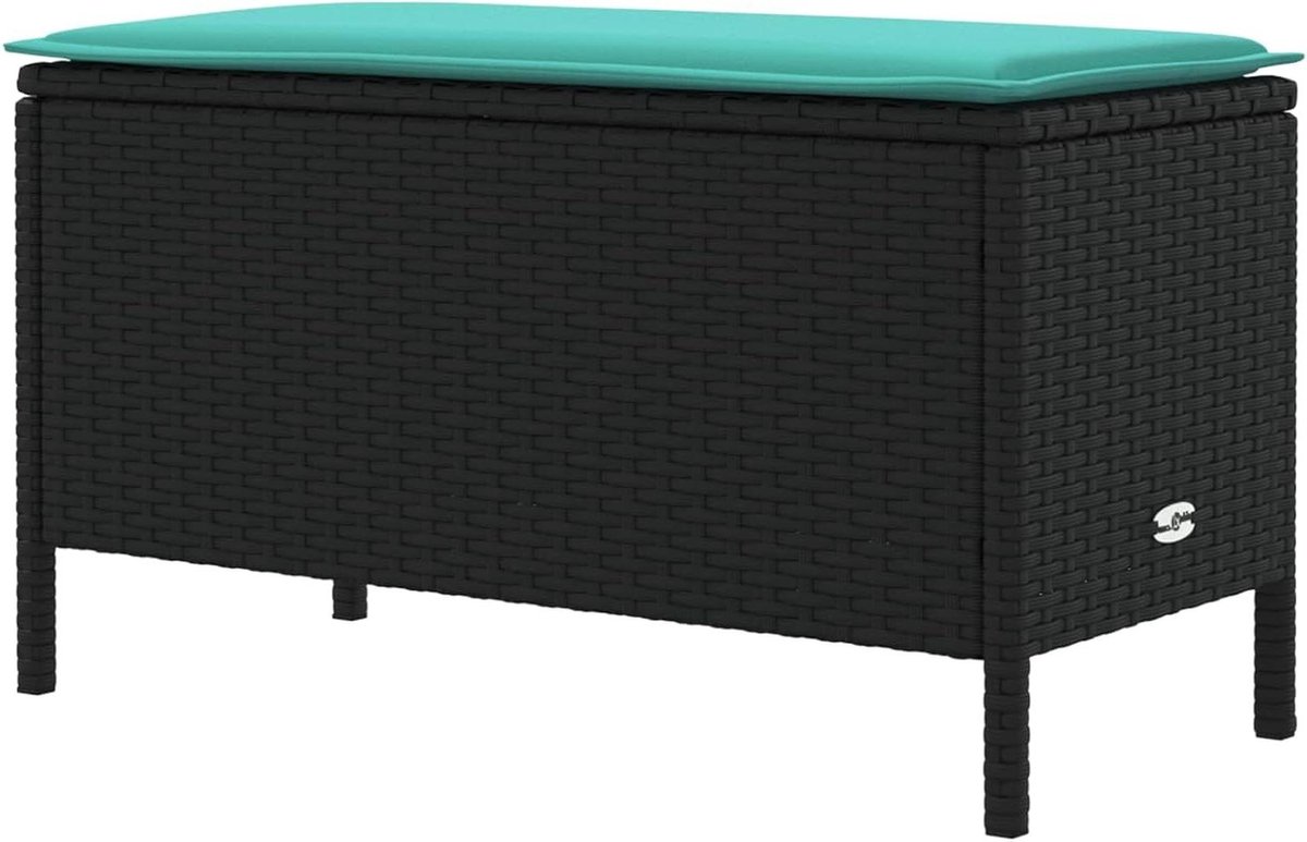 Tuinvoetenbank - Buitenpoef Rieten - Terras Ontspanning - Duurzaam PE-rotan - 80 x 38 x 42 cm - Zwart Turquoise