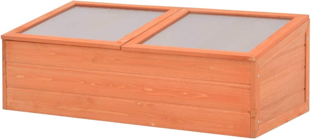 Houten Broeikas - Kweekkas Tuin - Planten Beschermen - Scharnierend Deksel - 100 x 50 x 34 cm - Houtkleur