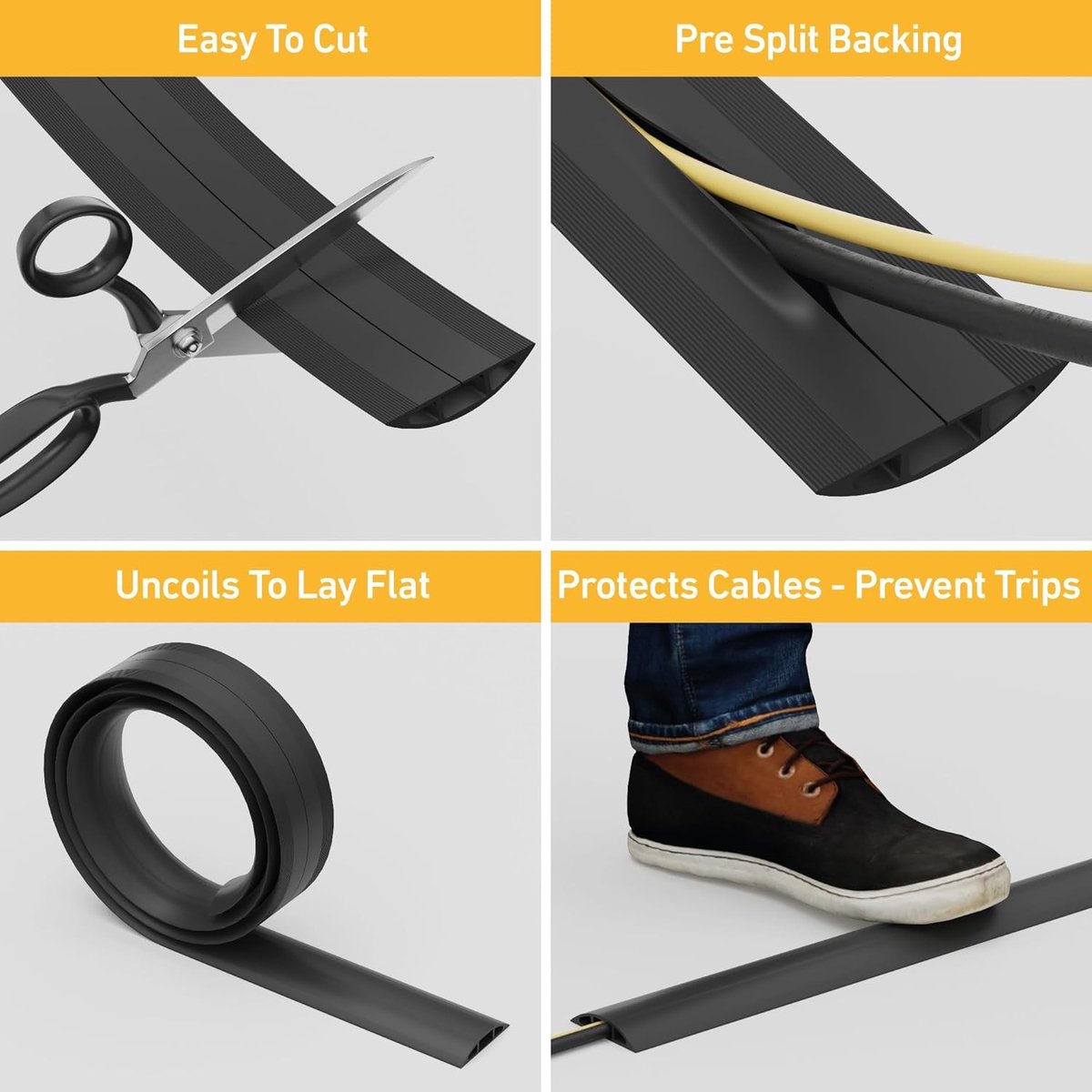 Kabelmat - Zwart - 9 meter lang - Flexibele PVC Kabelafwerking - Voor Kabelbescherming en Struikelpreventie