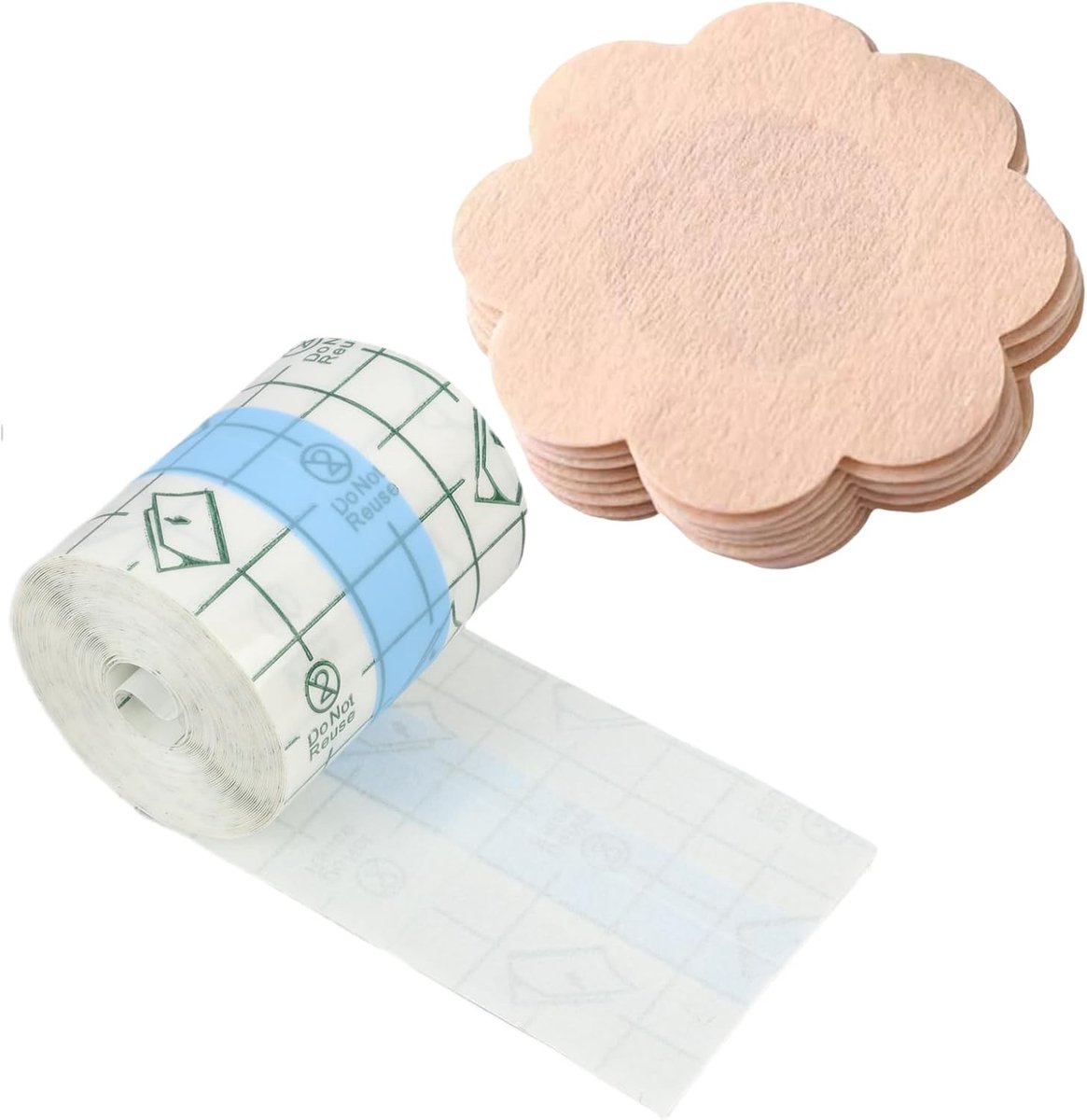 Verstevigingsband voor de borst, onzichtbare tape, 1 rol (5 cm x 5 m) met 10 tepelcovers, waterproof en hypoallergeen, geschikt voor A-H cup, ideaal voor kleding en lingerie