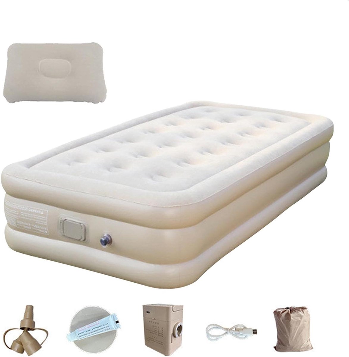 Camping luchtmatras - Verdikt matras - Buiten slapen - Ingebouwde pomp - Dubbel bed - Beige
