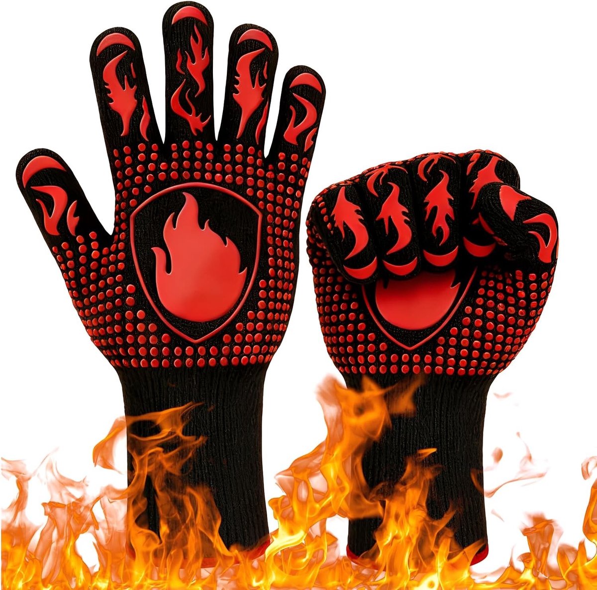 Grillhandschoenen - Rood - 32 x 17 x 1 cm - Hittebestendige Ovenhandschoenen voor Koken en Barbecueën
