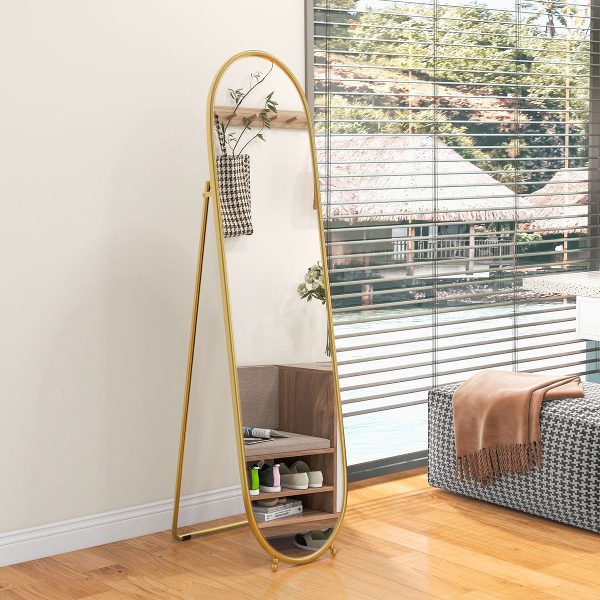 COVREO Staande spiegel 160 x 40 cm goud, metaal frame voor binnen