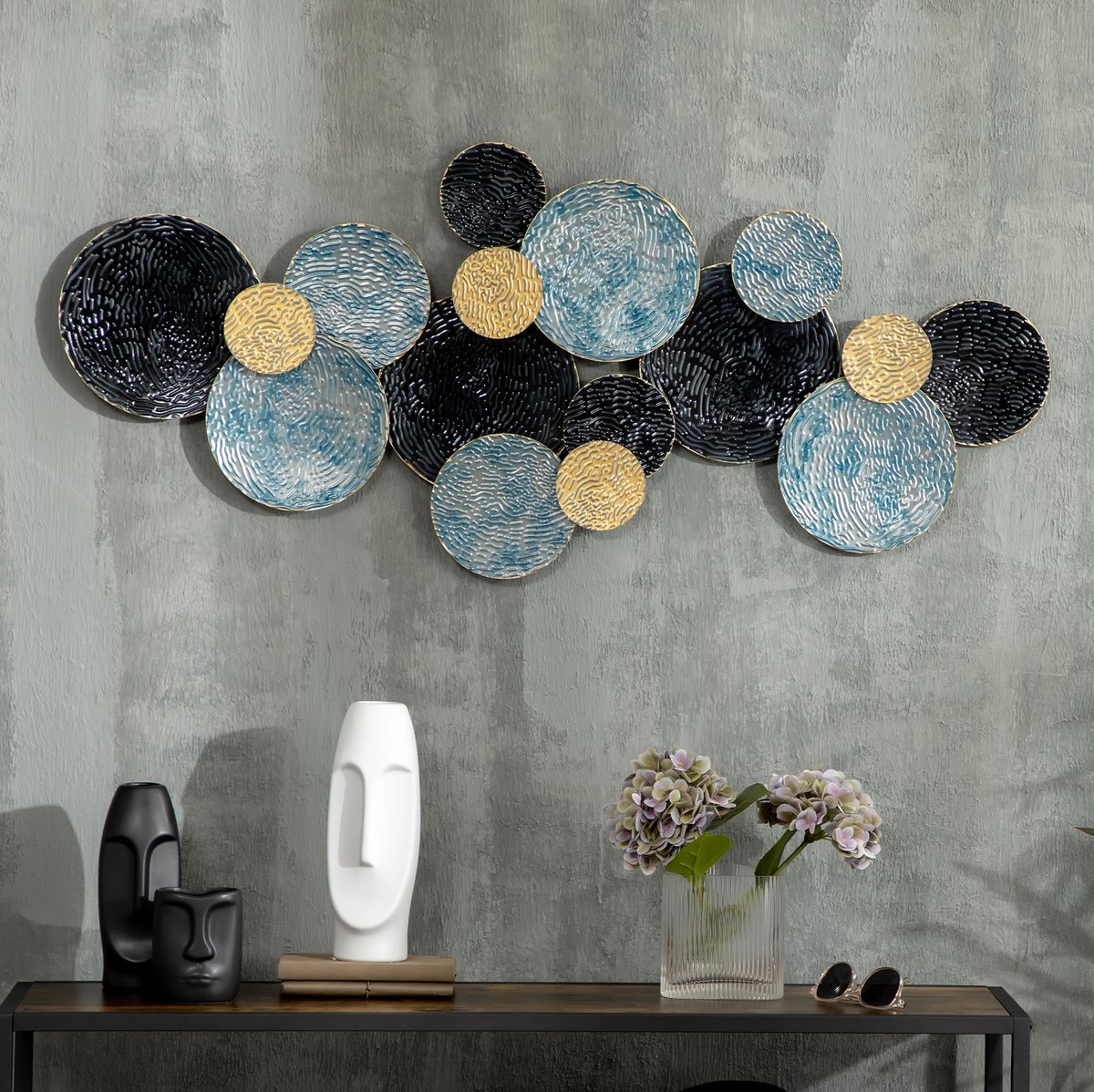 COVREO Wandpaneel 121 x 53 cm goud zwart blauw, ijzer, voor binnen