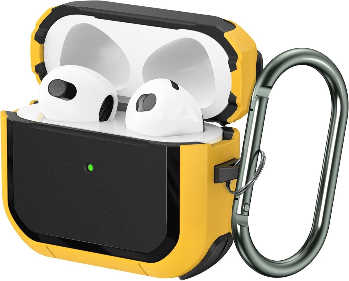 Volledige bescherming en schokbestendige hoes voor AirPods 3 (2021) met keychain en draadloze oplaadondersteuning, Geel