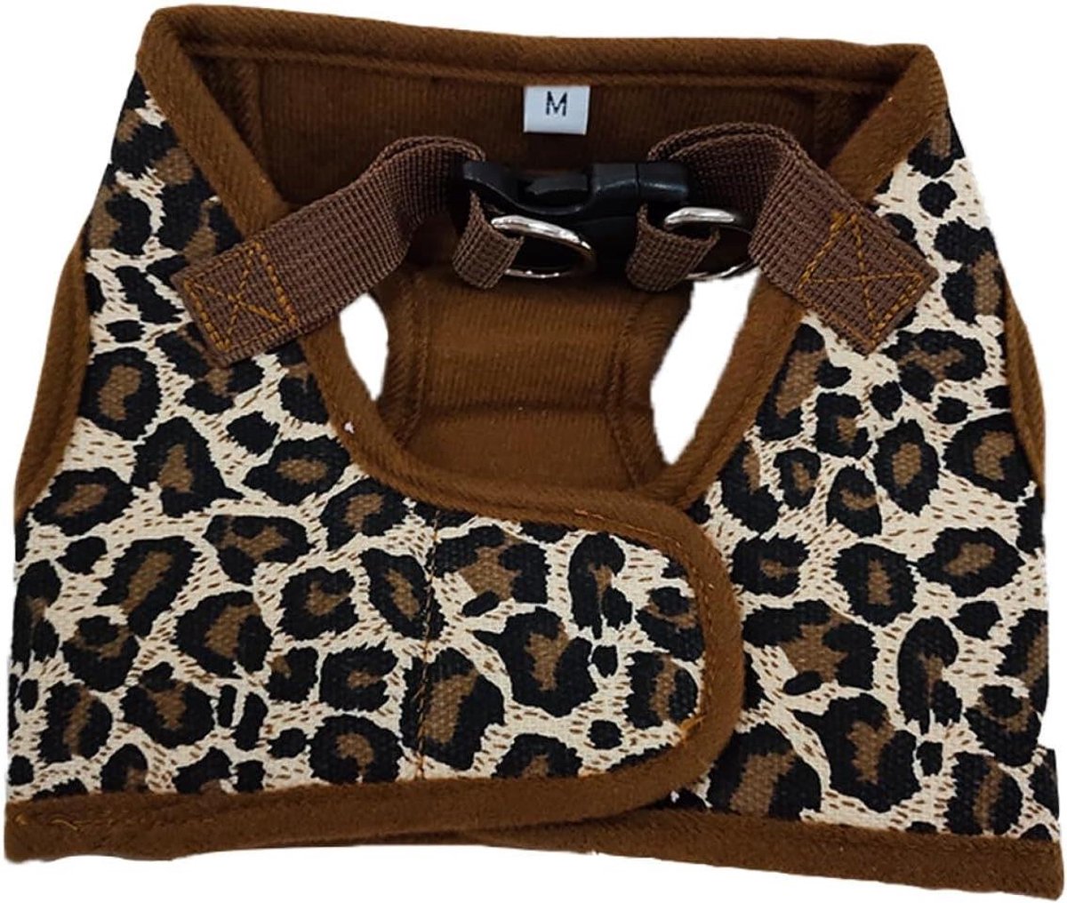 Honden Borstharnas - Hondenvest Puppy Tuigje - Comfortabel Uitlaten - Canvas met Vulling - Maat M - Luipaardprint