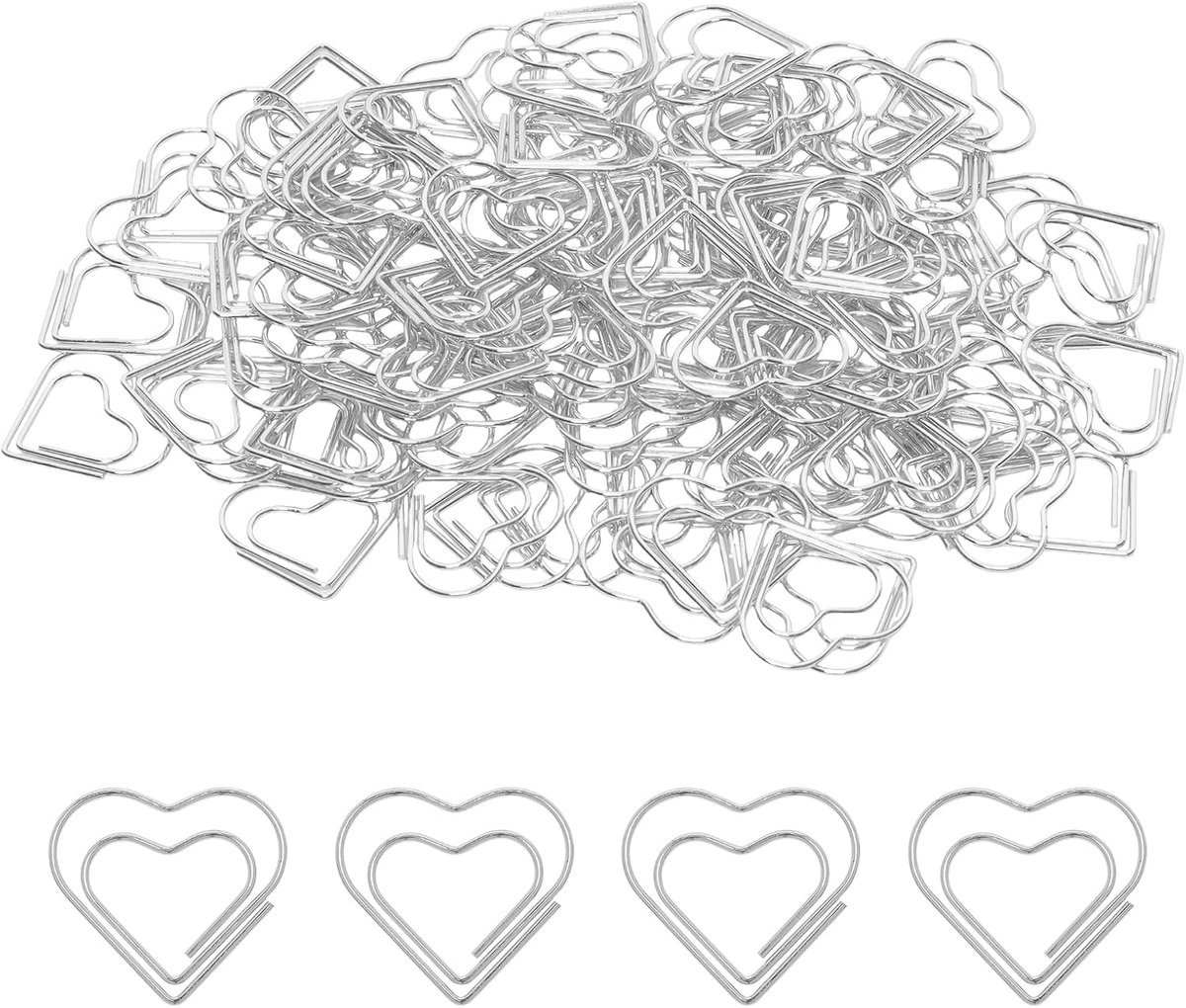 Ulisem - Paperclips Hartvorm 100 Stuks - Kleine Metalen Paperclips - Hartjes Paperclips voor Documenten, Notities, Kantoor & Knutselen - Zilver