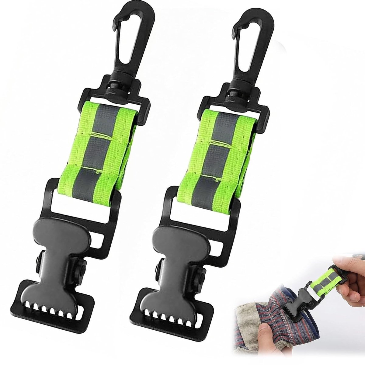 Brandweerhandschoenhouders - Neon-geel - Verpakking van 2 - Duurzame Klemmen met Reflecterende Band - Voor Brandweermannen