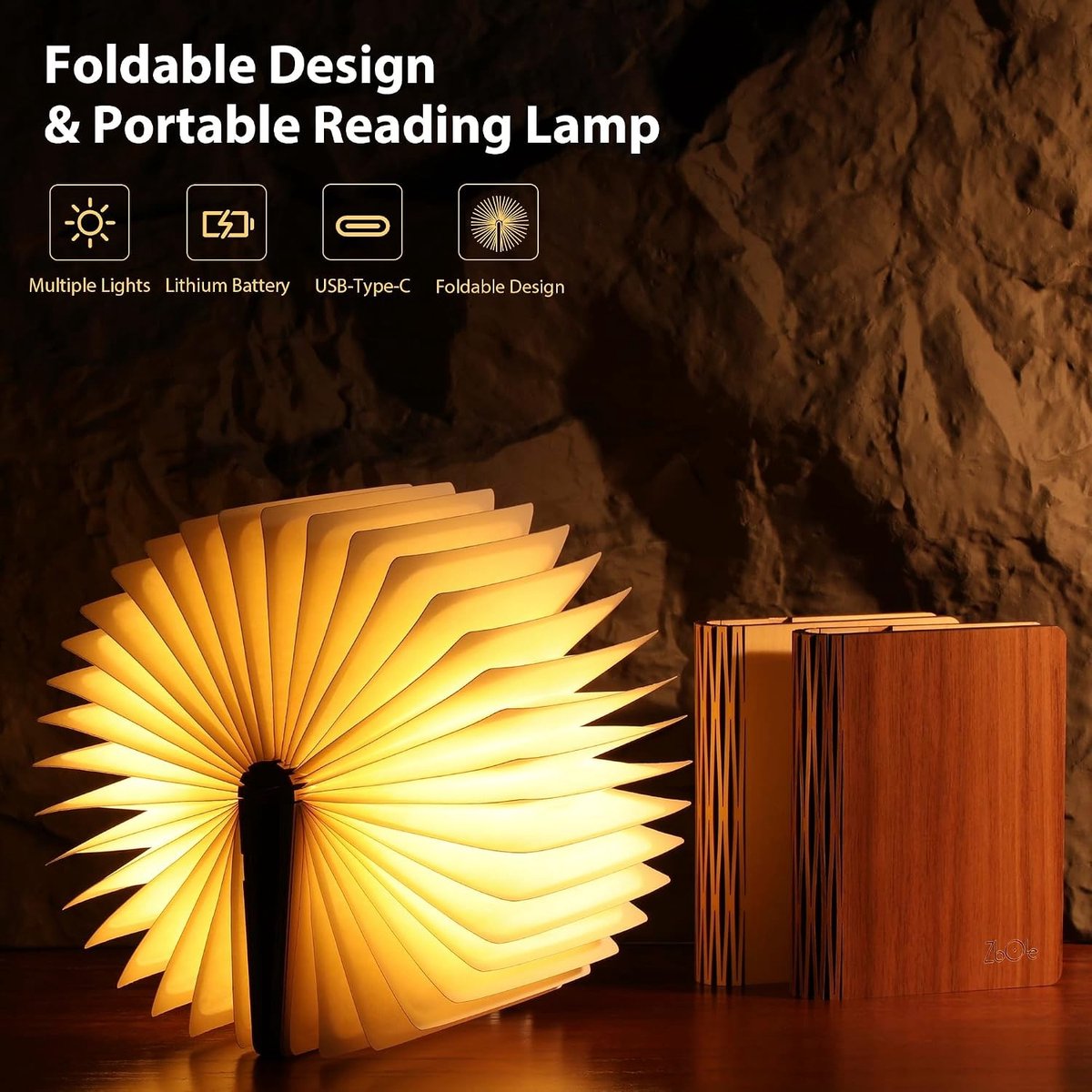 Leeslampje voor boek - Walnoot - Oplaadbaar magnetisch opvouwbaar LED-licht - Draagbaar en met afstandsbediening — cadeau in Gadgets - foto 4