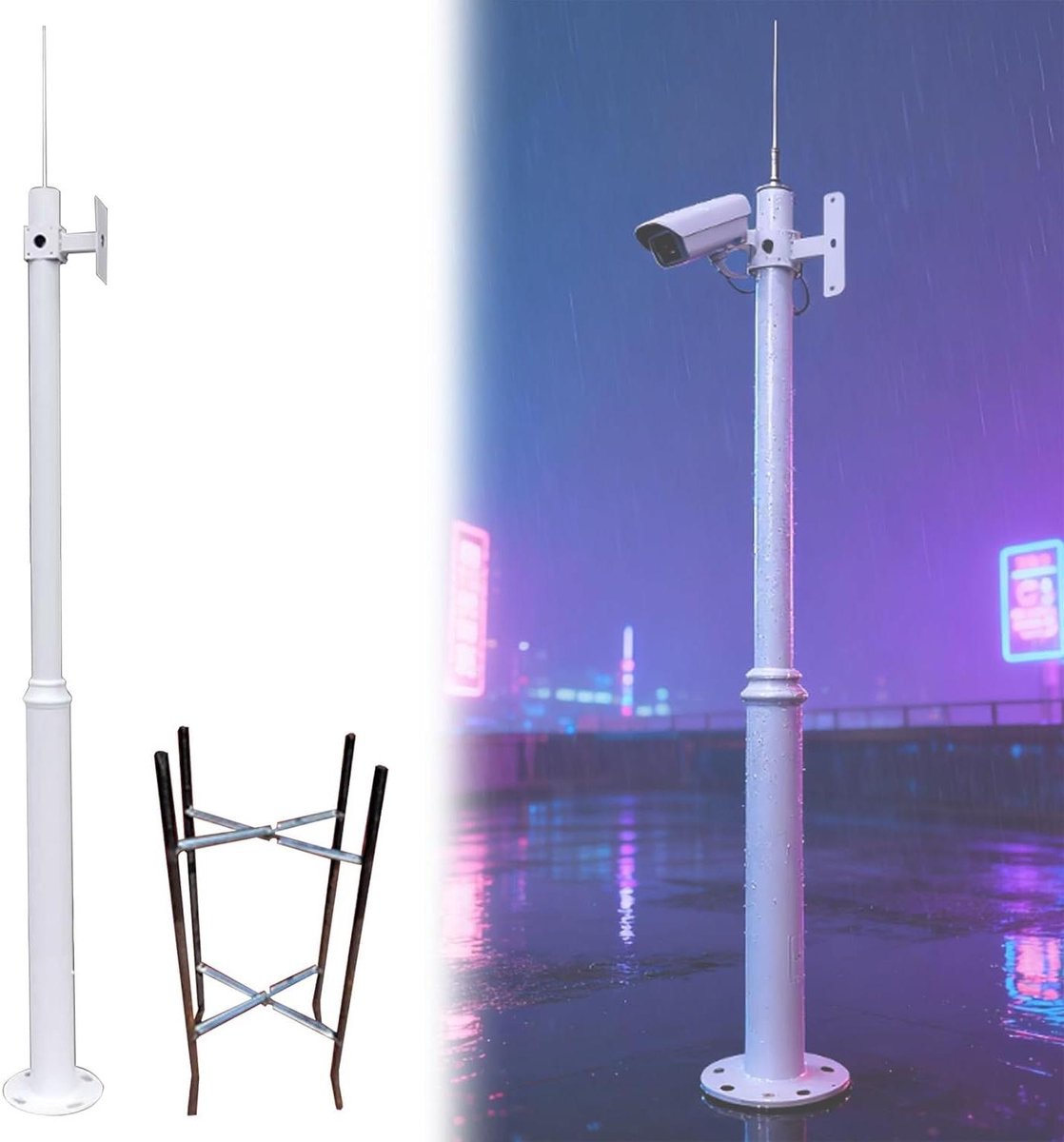 Bewakingscamera Paal - Veiligheidspaal Buiten - Buiten Beveiligen - Met Bliksemafleider - 2 Meter Hoog - Zwart