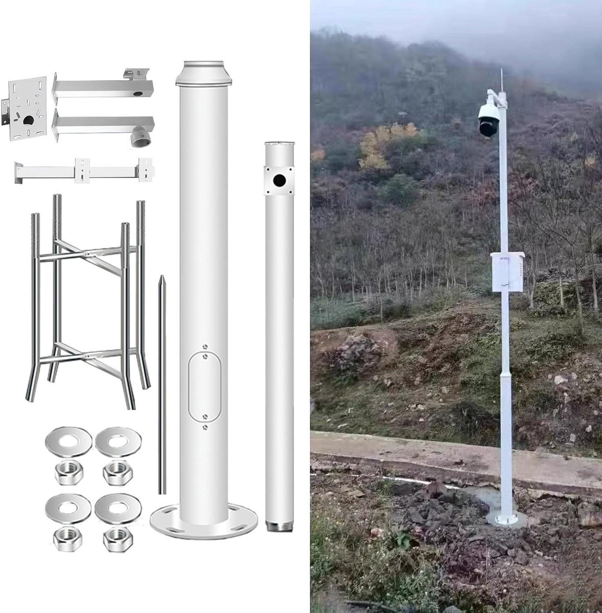 Veiligheidspaal Camera - Toezichtpaal Beveiliging - Buiten Bewaken - Bliksembeveiliging - Tot 600 cm - Wit