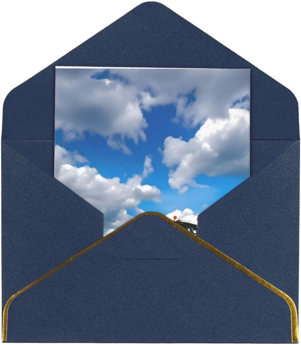 Wenskaarten Tractor - Kaarten met Envelop - Feestelijke Uitnodigingen - Gouden Randdecoratie - 115 cm x 16 cm - Blauw