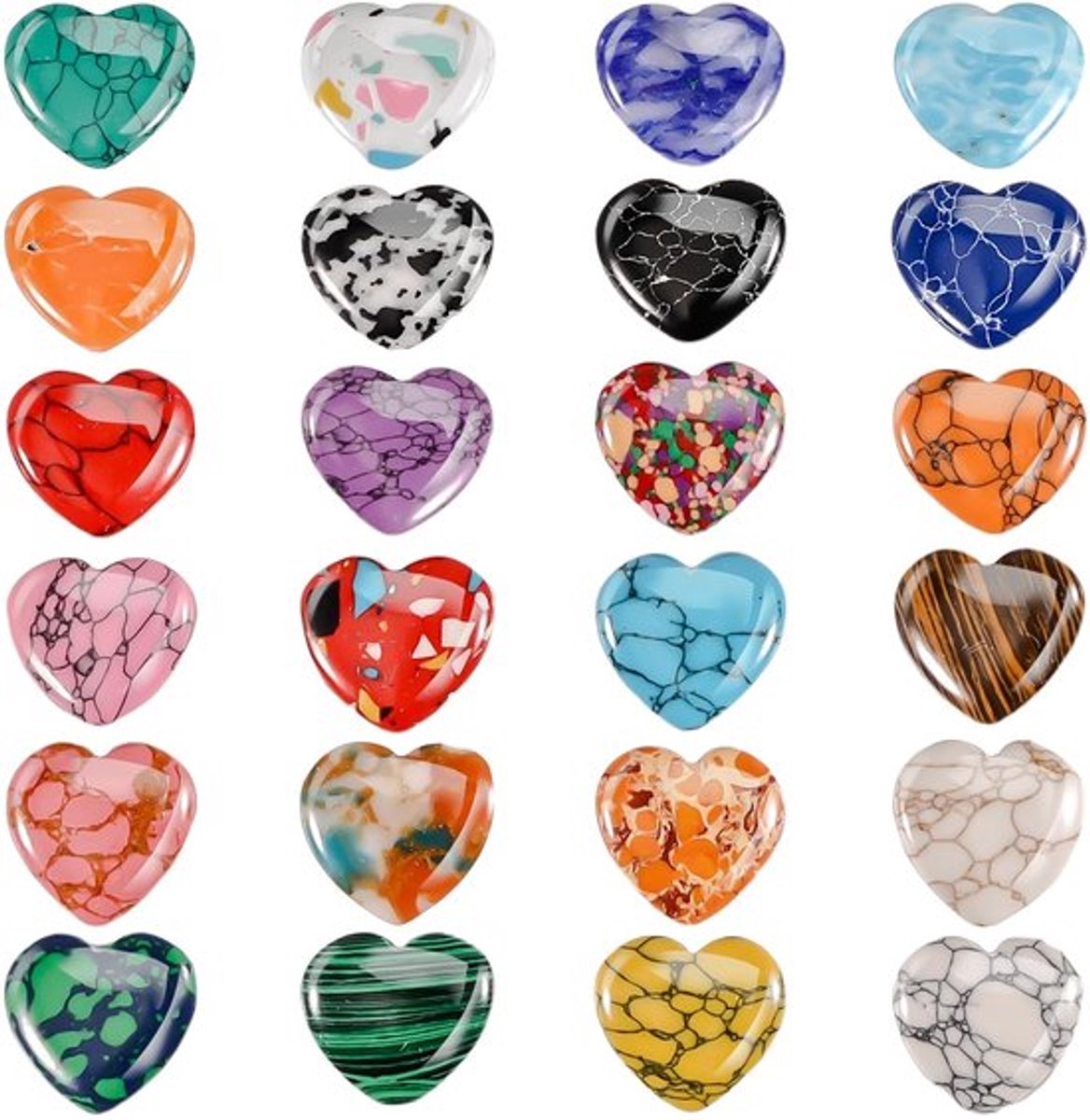 Hartsteen Set van 24 Stuks - Kristallen Edelstenen - Kunstmatige Decoratie - Meditatie Chakra - Reiki Energiebalans - Verschillende Kleurpatronen