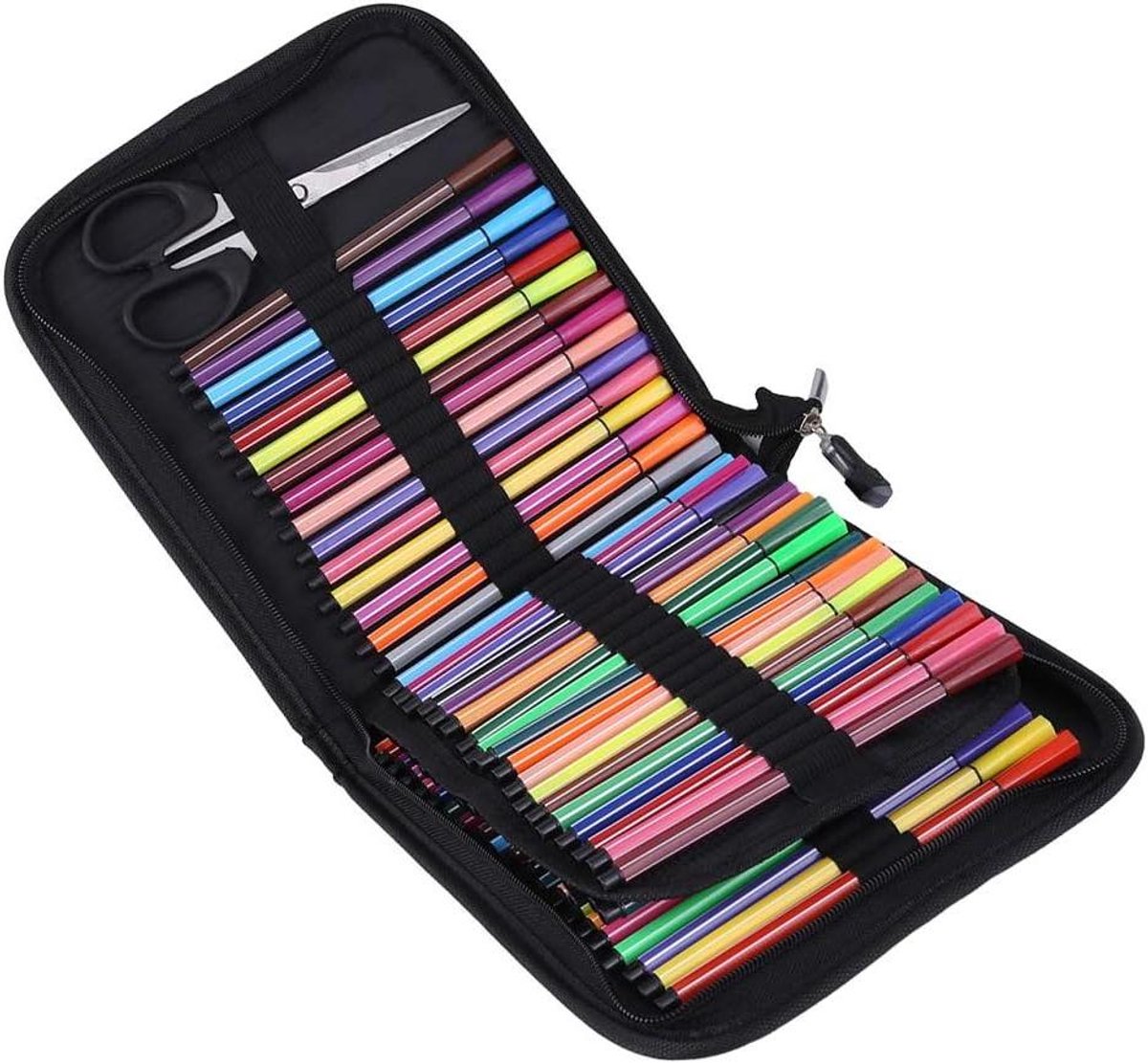 Markeertas Etui - Pennenzak Organizer - Schrijfgerei Ordenen - 72 Aparte Vakjes - 18 x 25 cm - Zwart