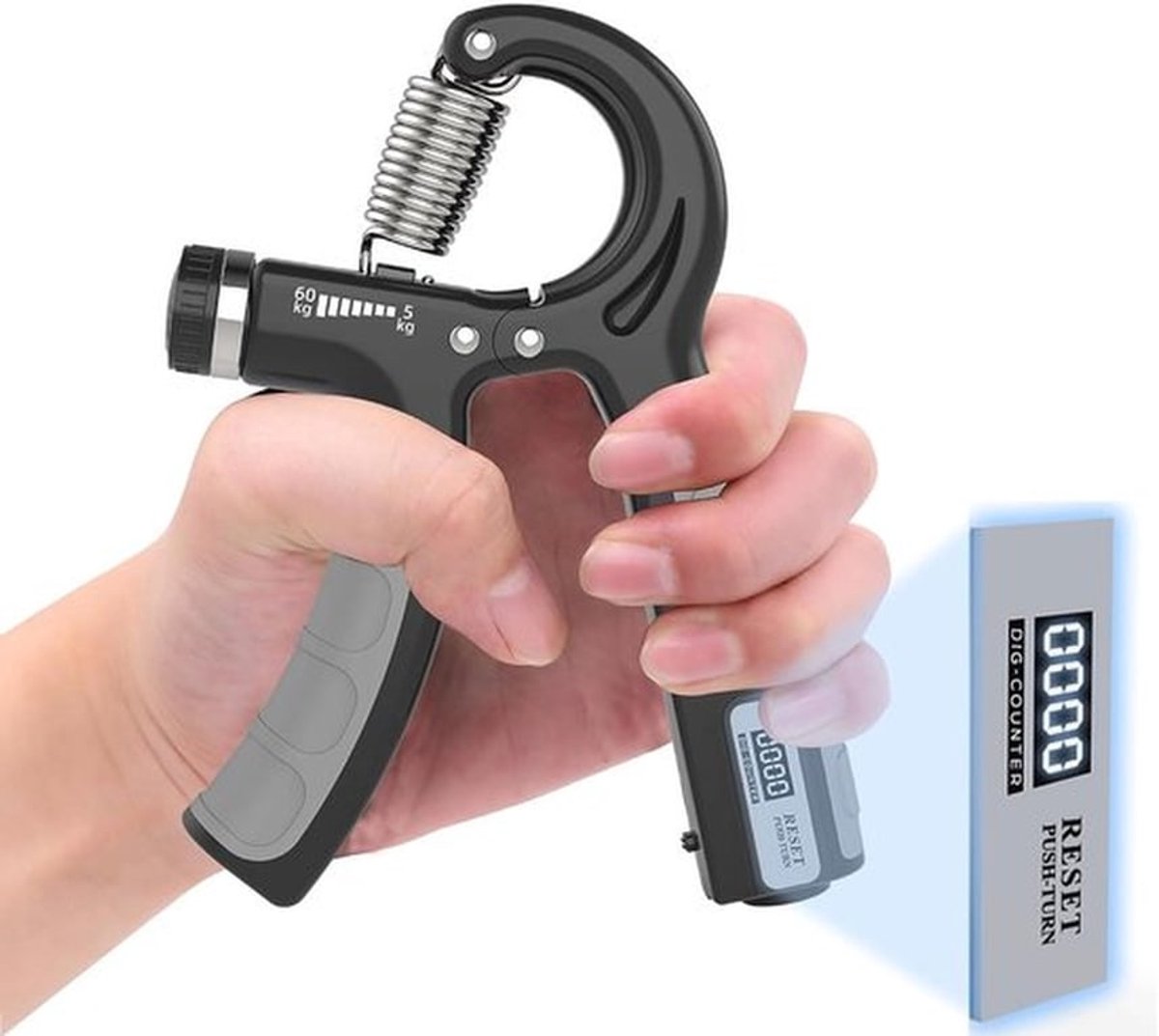 Handtrainer Verstelbaar 5-60kg - Handknijper - Onderarmtrainer - Antislip Hand Exerciser - Grip Kracht Trainer - Met Counter - Griptrainer