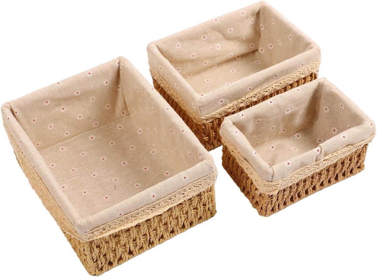 Opbergmanden Set - Woven Baskets - Ruimte Organiseren - Handgeweven Stro - 3 Maten - Natuurlijk