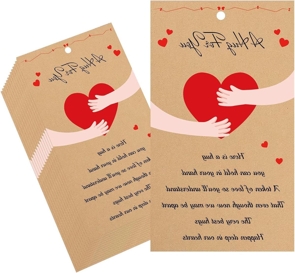 Wenskaarten Hartjes - Knuffel Kaartjes - Liefde Tonen - Stevig Kraftpapier - 50 Stuks - Bruin