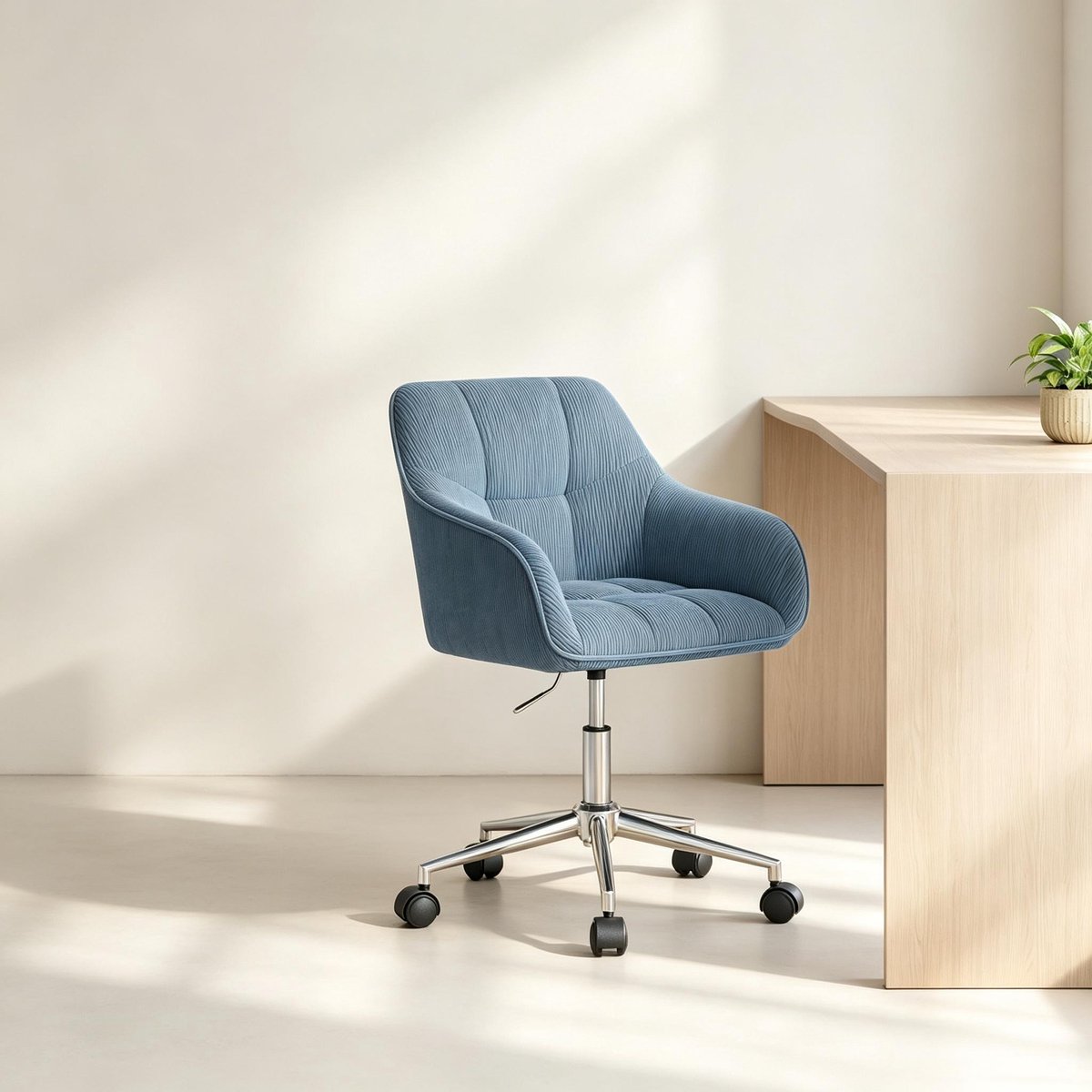 MIVRAY Bureaustoel 56 X 40 X 81 Tot 90 Cm In Hoogte Verstelbaar En 360 Graden Draaibaar Met Wielen En Armleuningen Voor Thuis En Kantoor Ribstof Blauw