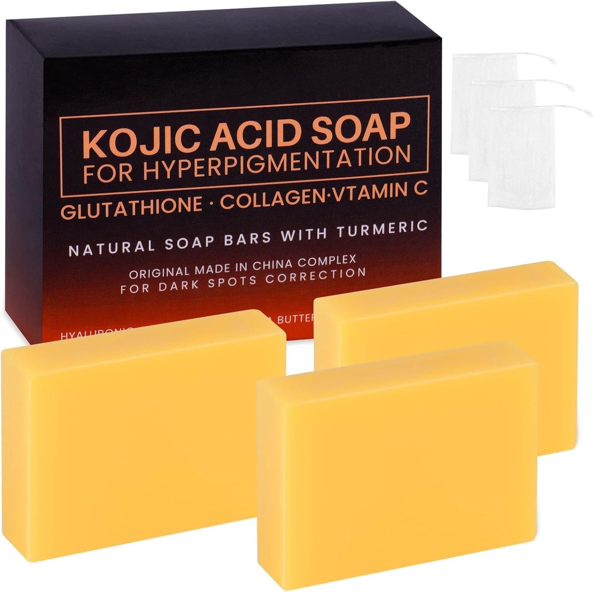 Kojic Acid Zeep met Vitamine C, 300 g - Milde Natuurlijke Zeep voor Gezicht en Lichaam, Perfect voor Douche en Huidverzorging
