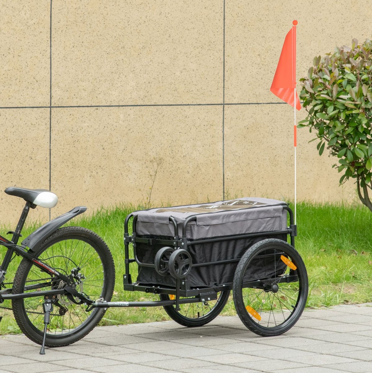 COVREO Fietskar 130x64x64-103 cm zwart staal, 2-in-1 voor bagagevervoer