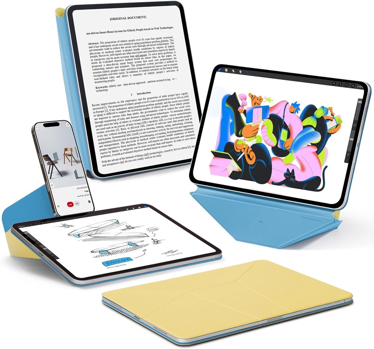 Dynamische Folio Hoes voor iPad Mini 7 en Mini 6 - Ultra Dunne Magnetische Stand Case met 20+ Kijkhoeken en Auto Wake/Sleep Functie