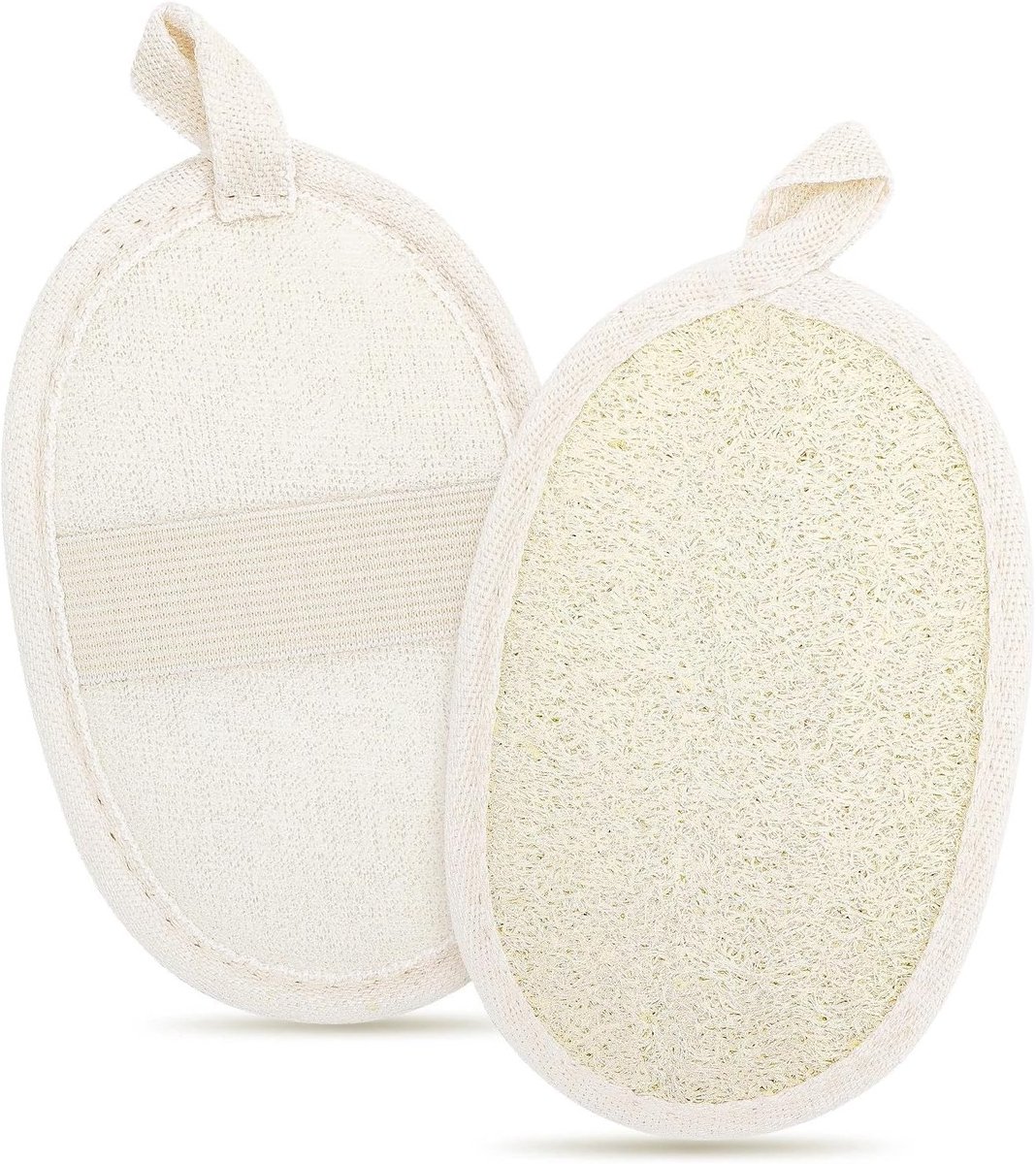 Natuurlijke luffa-spons set van 2, exfoliërende badspons met handgreep voor een zachte lichaamsverzorging, ideaal voor douche en spa gebruik zonder huidbeschadiging