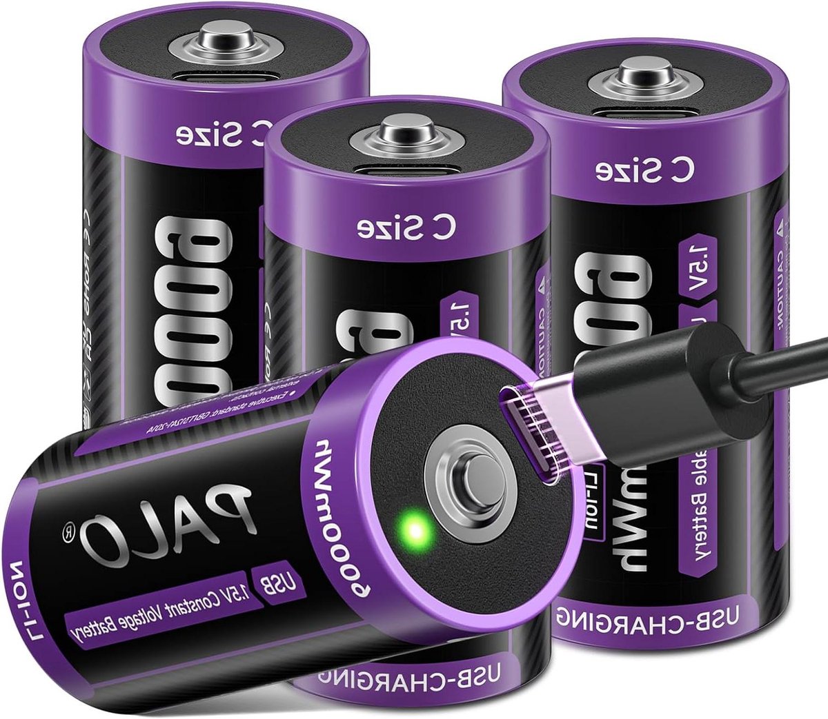 Oplaadbare C Batterijen - LR14 Batterijen - Apparaten Voeden - USB-C Snelladen - 15V 6000mAh - Zwart