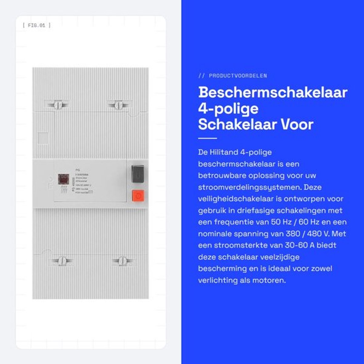 Beschermschakelaar - 4-polige Schakelaar - Voor Laagspanning en Driefasige Schakeling - 30-60A - Betrouwbare Stroomonderbreking - Veiligh...