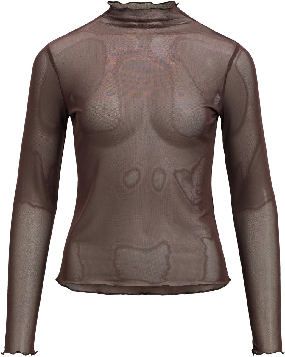 Object Objnela Ls O-neck Mesh Top Rep Tops & T-shirts Dames - Shirt - Bruin - Maat XL