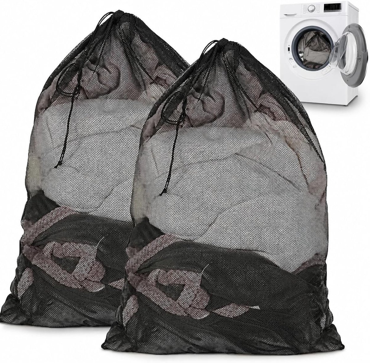 Waszakken voor Wasmachine - Zwart - 70 x 90 cm - Herbruikbaar Mesh met Trekkoord - Voor Beddengoed en Gordijnen