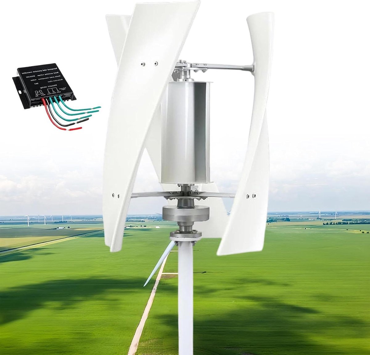 Verticale Windturbine - Windgenerator Kit - Energie Opwekken - Stille Rotatie - 12000W - Wit