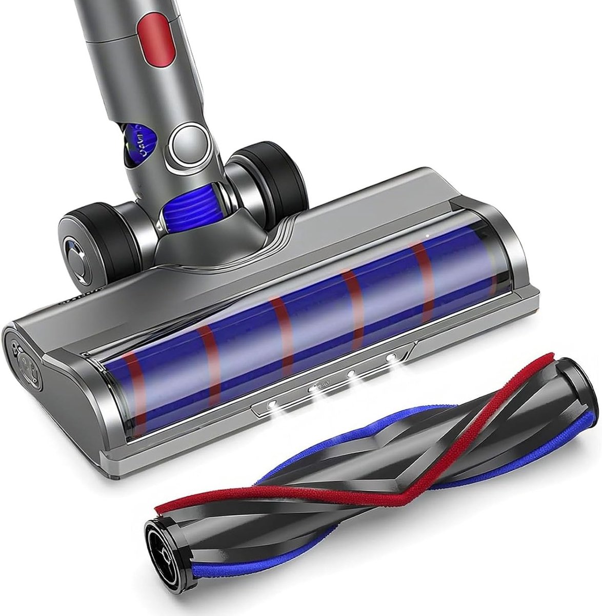 Reserveborstel voor Dyson V7 V8 V10 V11 V15 met zachte roller en turbo functie, 180 graden draaibaar, ideaal voor tapijt, vloeren en parket met LED-verlichting