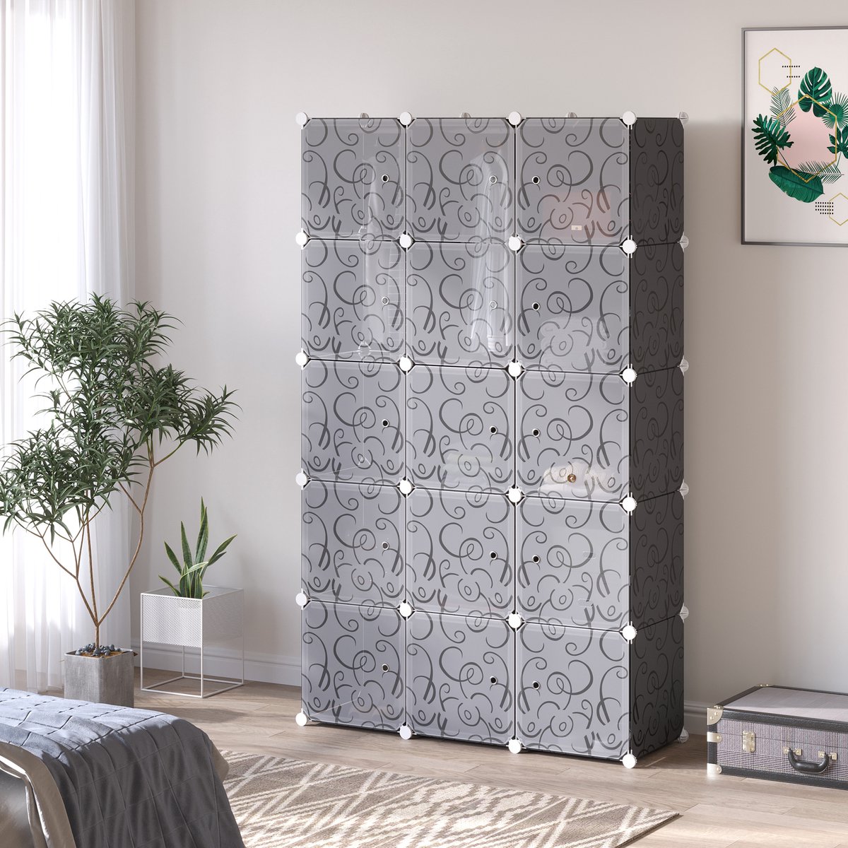 COVREO Kledingkast 111 x 47 x 183 cm zwart kunststof, met 2 hangstangen