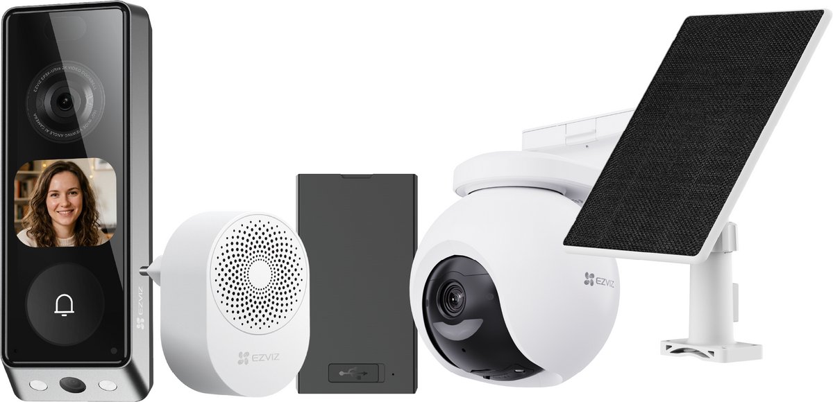 EZVIZ HB8 Pro + EP8 Ultra Beveiligingsset - 4K 360° Buitencamera met Zonnepaneel - Dual Lens Videodeurbel - Voordeelbundel