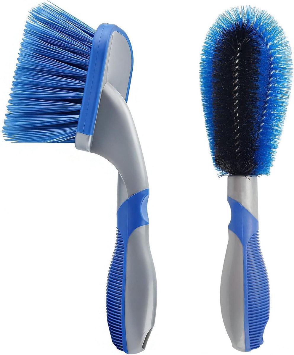 Velgenborstelset Auto - Bandenborstel Reinigingsset - Auto Reinigen - Antislip Handgrepen - 2 stuks - Blauw