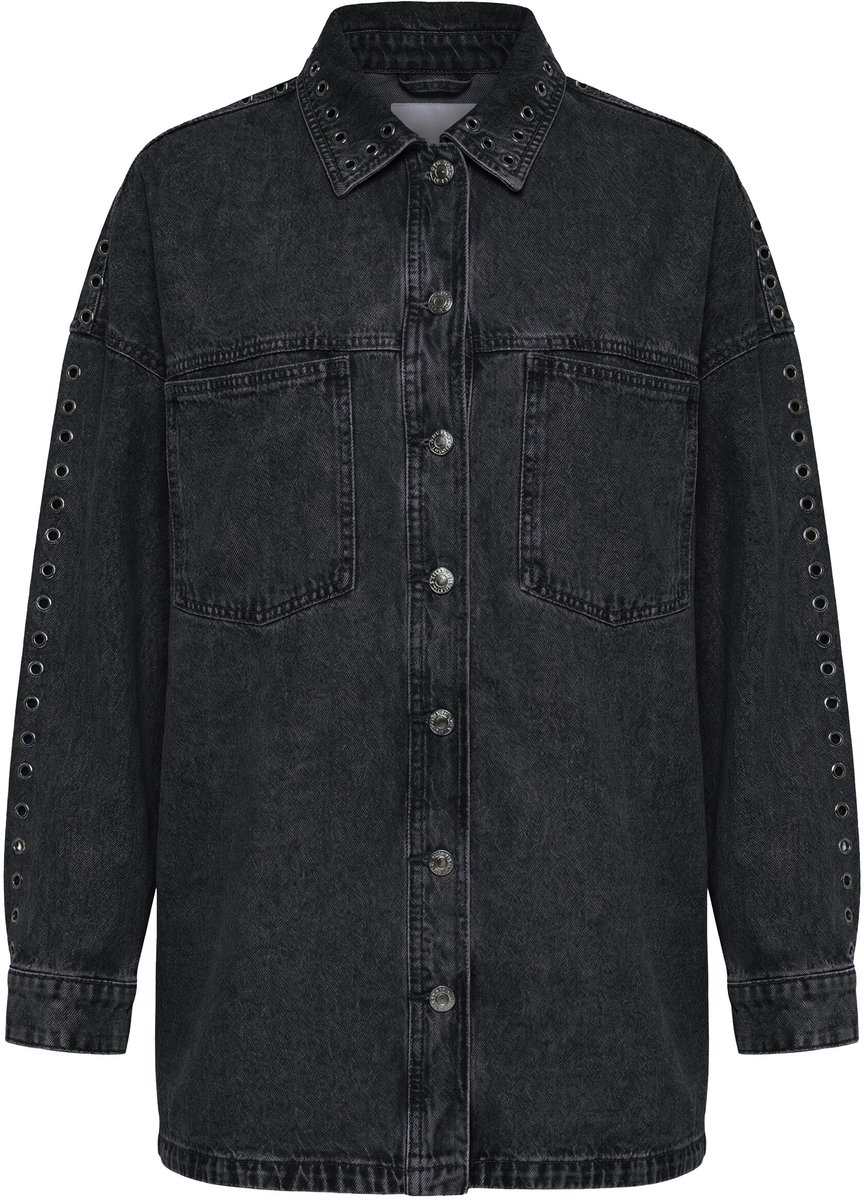 Studio Untold - Dames - Denim overhemd oversized model sieroogjes - Zwart - Maat 50+