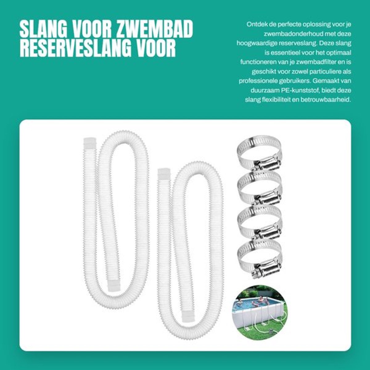 Zwembadslang Duurzaam - Reserveslang - PE-kunststof - Lekvrij - 28 x 20 x 5 cm - Inclusief vier gespen - Zwembadpomp Slang
