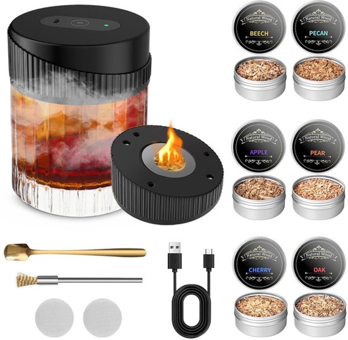 Elektrische Whisky Smokerset met Houten Chips