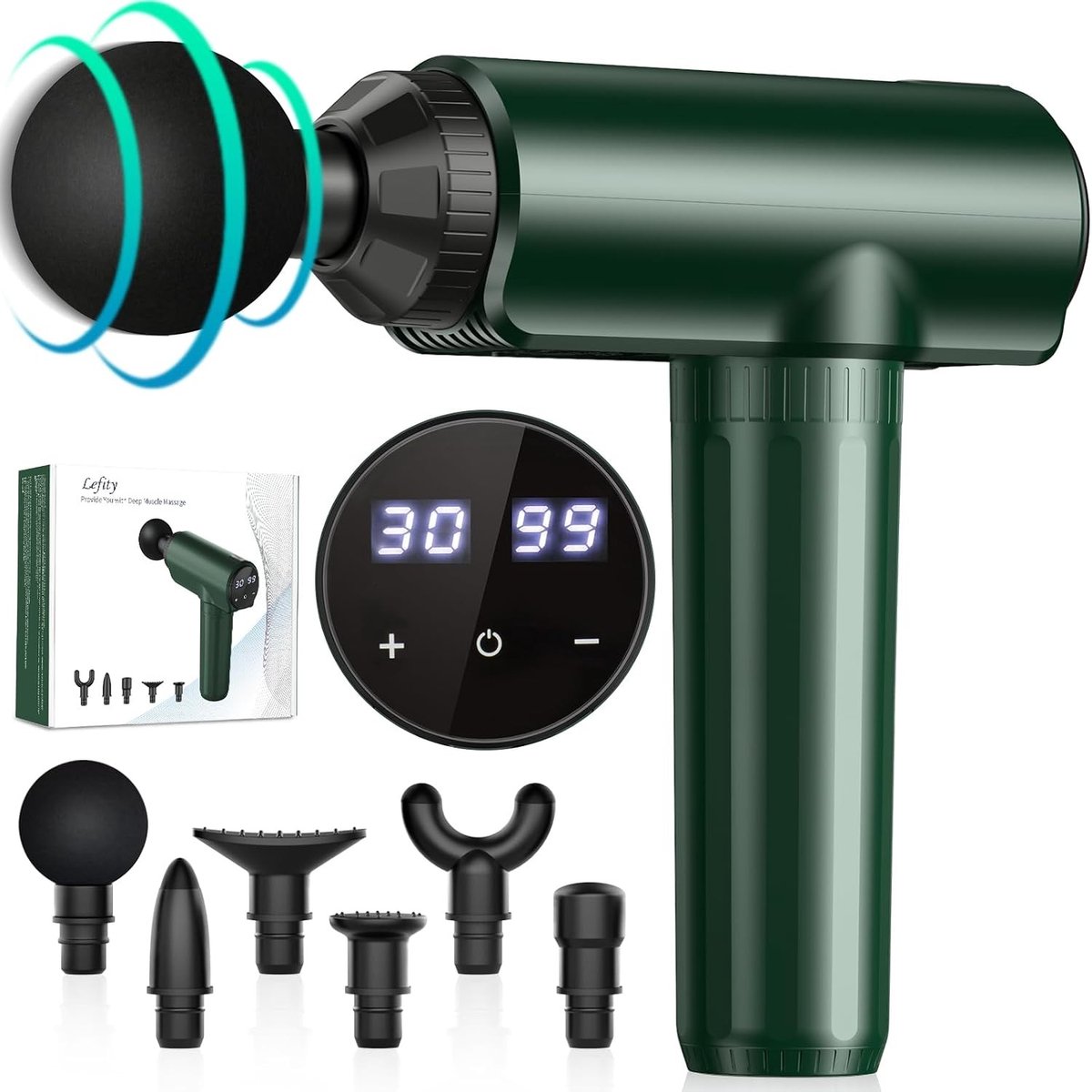 Massagepistool - Groente - - Diepweefselmassage met 30 Snelheden en 6 Massagekoppen - Voor Spierherstel en Ontspanning
