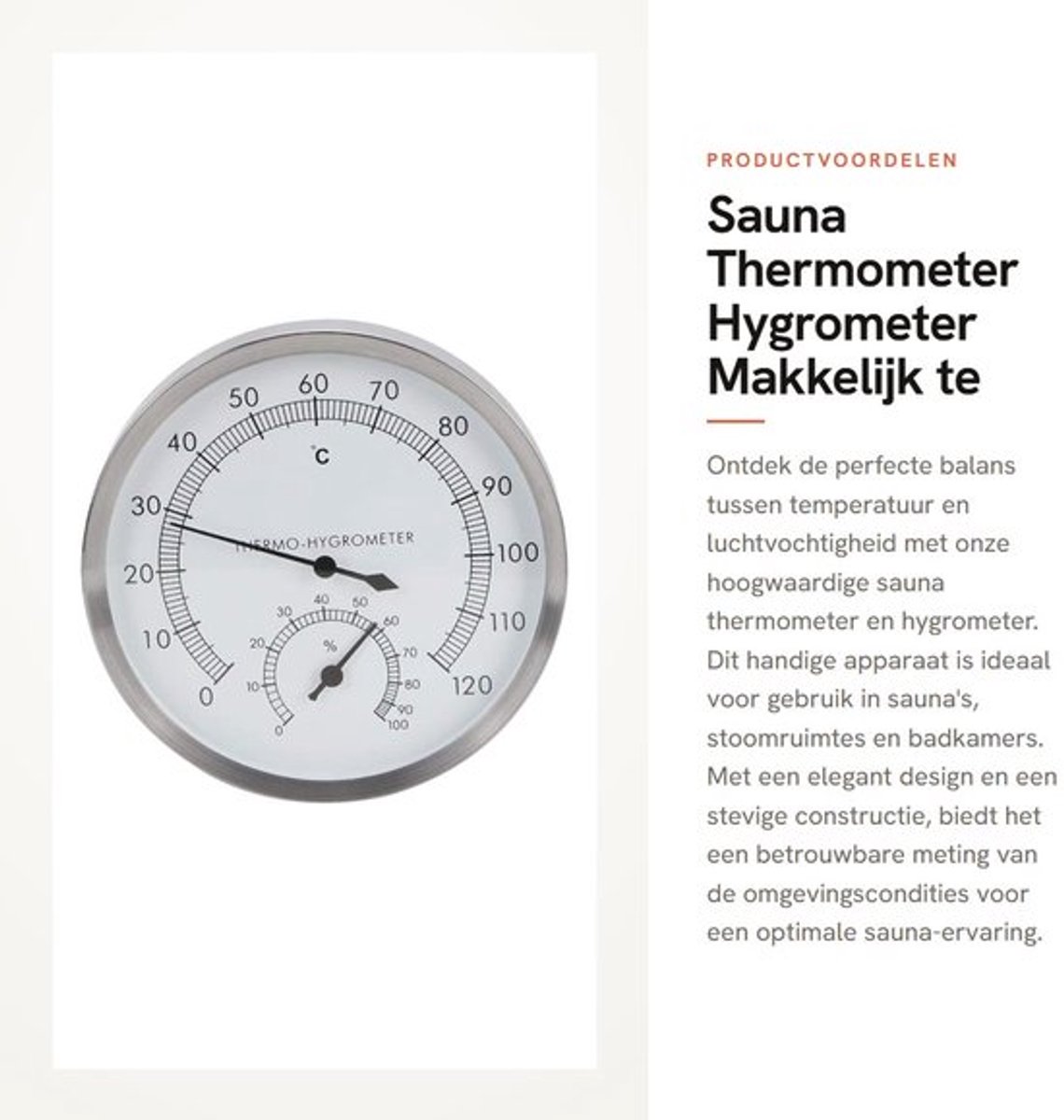 Sauna Thermometer - Hygrometer - Makkelijk te installeren - 14 x 14 cm - Stalen uitvoering - Voor sauna en stoomruimte - Geschikt voor bi...